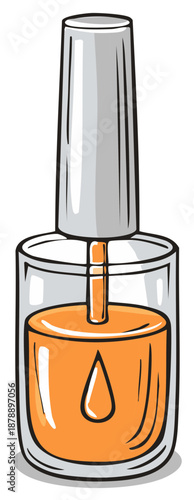Open bottle of orange nail polish with a dripping brush vector illustration