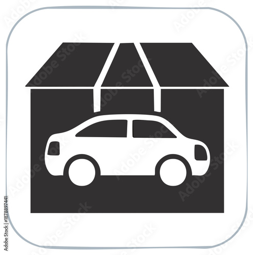 Garage or Carport Icon with Vehicle: Graphic Symbol of Parking, Automotive Storage, and Transportation Facilities
