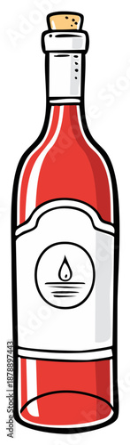 Red liquid filled cartoon bottle with blank label and cork for packaging
