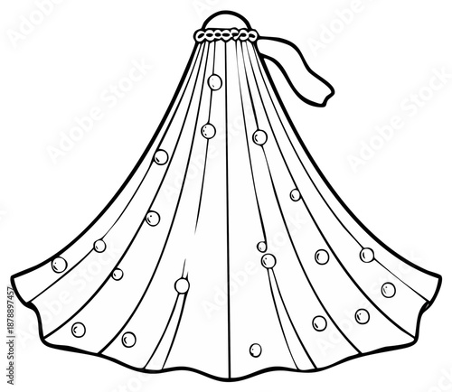 Elegant Bridal Veil Illustration with Pearls Wedding Headpiece Fashion Icon Design