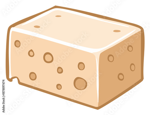 Vibrant cartoon cheese block with holes an appetizing dairy food illustration