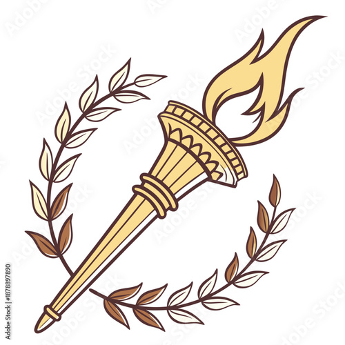 Olympic torch with laurel wreath