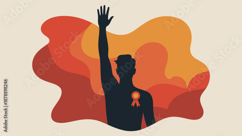 Silhouette raising hand with ribbon Vector