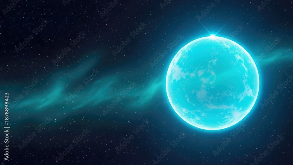 Fototapeta premium Glowing Blue Planet in Space With Starry Background and Atmospheric Clouds.jpg