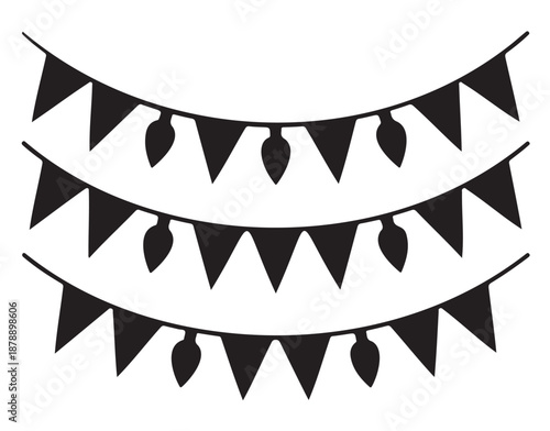 Black Pennant Flags Hanging on String Isolated on White Background