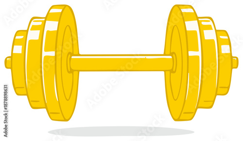 Weightlifting Cartoon Illustration of Yellow Dumbbell for Exercise or Strength Training