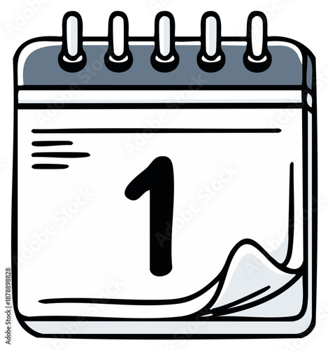 Cartoon calendar with the number one, event planning concept illustration