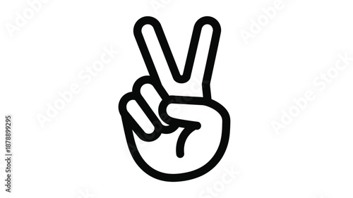 Simple black and white illustration of a hand making the victory sign