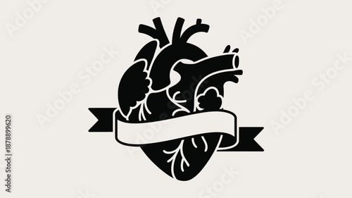 Black and white heart with banner Vector