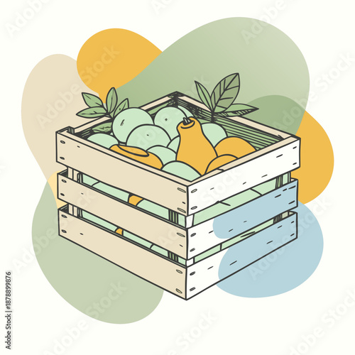 Illustrated crate of fresh vegetables