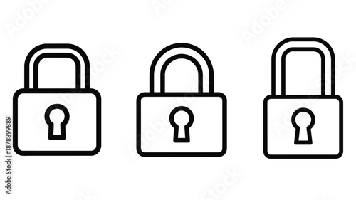 Three simple black and white padlock icons in a horizontal arrangement