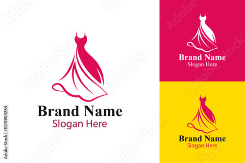 Elegant feminine fashion logo featuring a flowing dress silhouette. Perfect for clothing brands, boutiques, bridal shops, fashion designers, beauty businesses, and modern brand identity designs.
