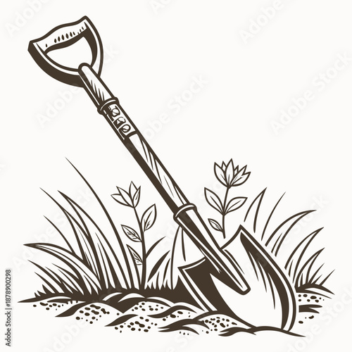 Garden shovel in soil