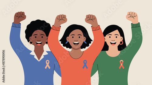 Three women celebrating awareness Vector