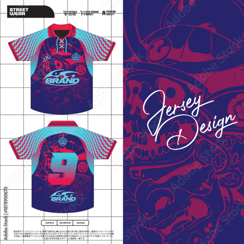 bstract Sports Jersey Vector Template with Modern Geometric Pattern