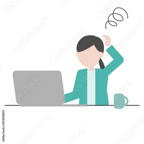 パソコン作業がうまくいかず悩む女性のイラスト