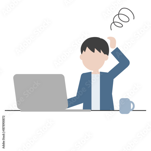 パソコン作業がうまくいかず悩む男性のイラスト