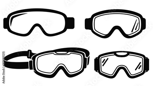 Black and white illustration of four different styles of protective goggles