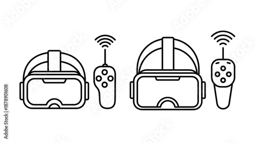Virtual reality headsets and controllers a line art illustration of immersive technology