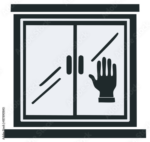 Hand pressed against window glass minimal illustration symbol of isolation and confinement