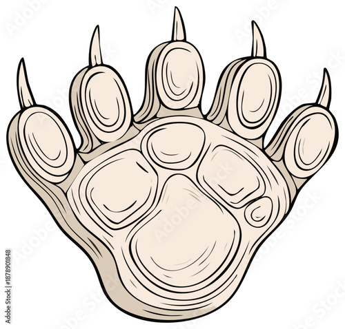 Bear Paw Print Illustration with Claws Wild Animal Track Drawing