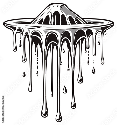 Cartoon Citrus Juicer with Drips and Drops Black and White Illustration