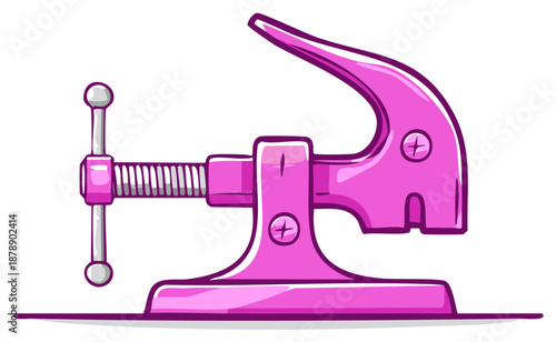 Pink cartoon vice grip tool with screw mechanism and lever