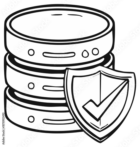 Database Security Hand Drawn Illustration of Data Storage with Shield Protection, Safety, Security, and Confidentiality