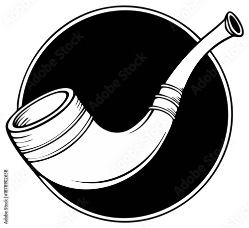 Stylized Illustration of a Hunting Horn Inside a Circular Frame