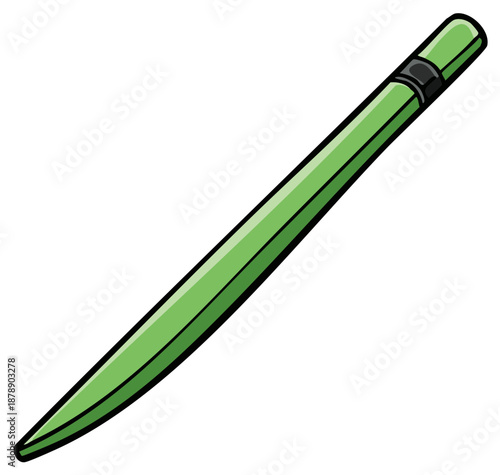 A modern green ballpoint pen shown in a simple cartoon drawing style vector art illustration