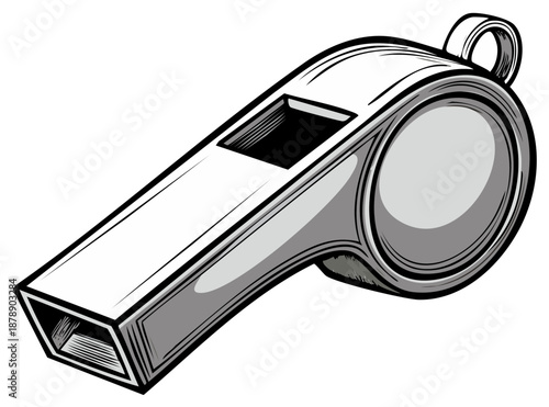 Gray and White Sports Whistle Vector Illustration Graphic Clip Art, Signaling Device, Training Equipment