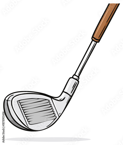 Hand-drawn cartoon golf club illustration in a playful doodle style for sports and leisure design.
