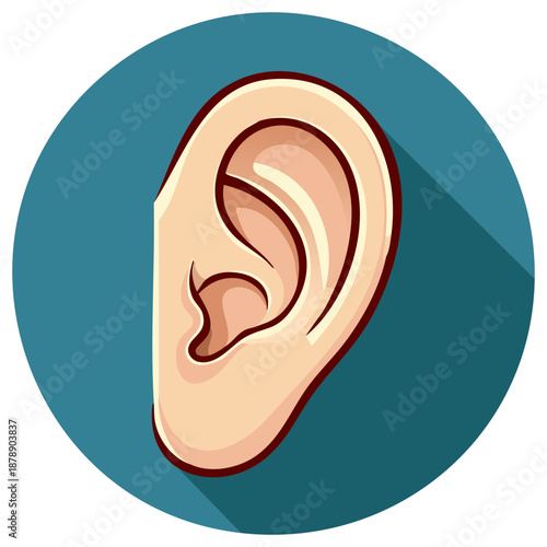 Human Ear Illustration on Teal Circle Healthcare and Hearing Concept