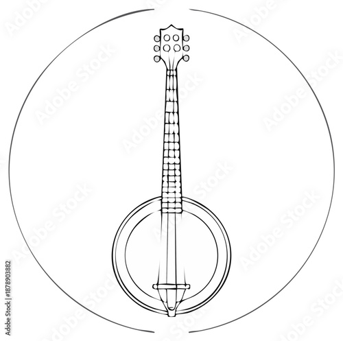Banjo Musical Instrument Outline in Circle Frame