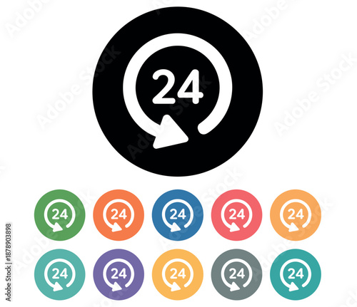 Colorful 24 hour icons for customer support and service vector illustration.
