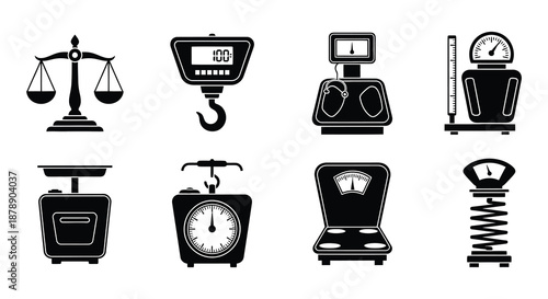 Variety of scale icons justice spring digital and other weighing devices