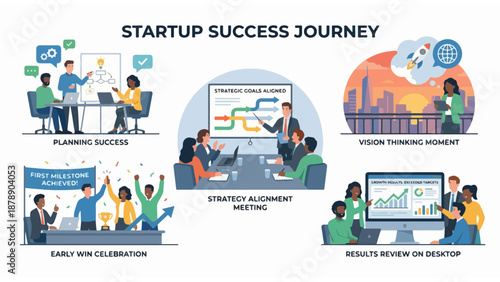Startup Success Journey Infographic Vector Illustration Set