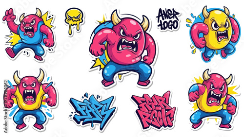 Angry Cartoon Monsters and Graffiti Art Collection.