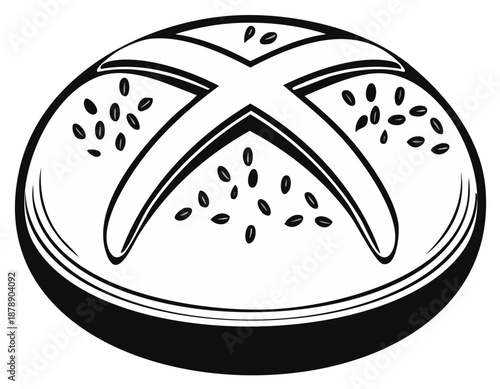 Freshly baked bread roll with sesame seeds, bakery style