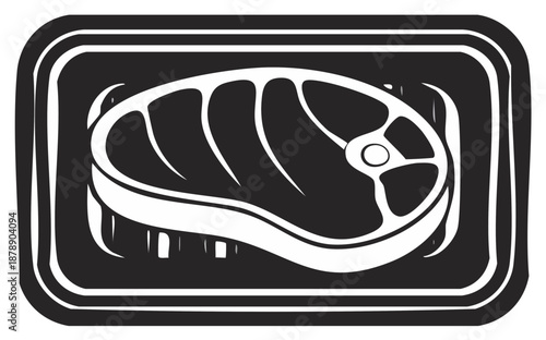 Raw Steak Cut in Black Tray Ready for Cooking Graphic Symbol