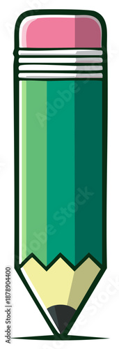 Brightly Colored Green Pencil with Pink Eraser and Sharpened Point