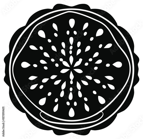 Fig Slice Vector Illustration: Isolated Black and White Design with Detailed Seeds and Circular Border