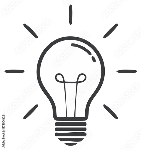 Bright Idea Lightbulb Symbol Innovation Concept Creative Thinking Black and White Illustration
