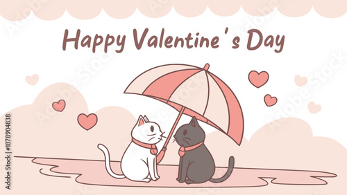 Adorable cats under umbrella on Valentine's Day