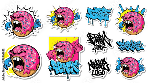 Angry Donut Graffiti Stickers Collection.