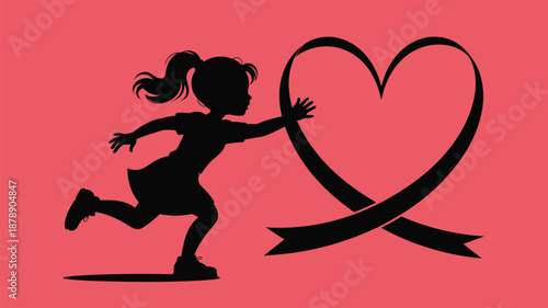Child running with heart ribbon Vector
