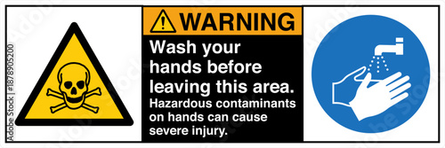 Safety sign WARNING wash your...