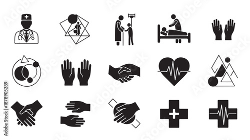 Medical Care Icons Set with Healthcare Symbols and Signs