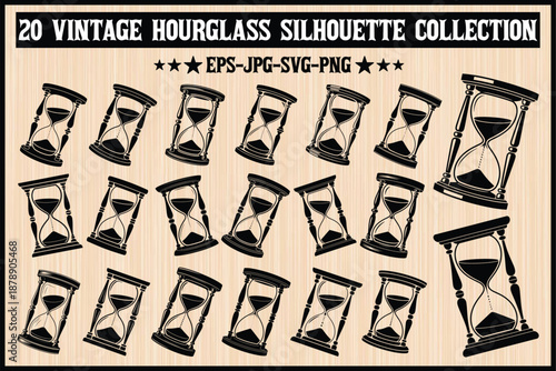 20 vintage hourglass silhouette collection for digital design and artistic projects Vector, illustration