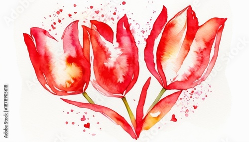 Loose watercolor tulip petals forming abstract love symbol
